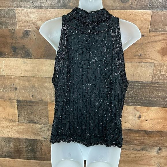 Papell Boutique Evening Halter Top Black Beaded Zipper Back 3 Clasp Closure XL - Picture 11 of 13